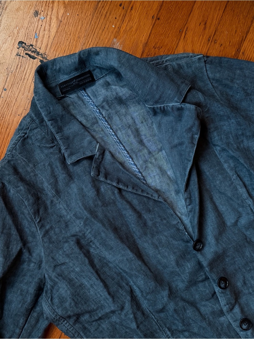 Peruvian Connection Indigo Linen Button-Front Shirt Jacket